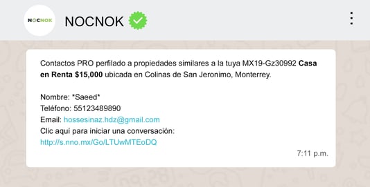 Mensaje de Whatsapp de Nocnok