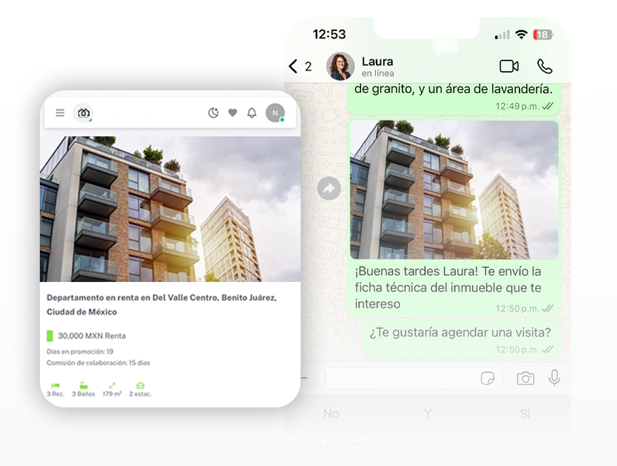 Compartir ficha de departamento en renta en Del Valle Centro, Ciudad de México a través de WhatsApp desde el CRM NOCNOK