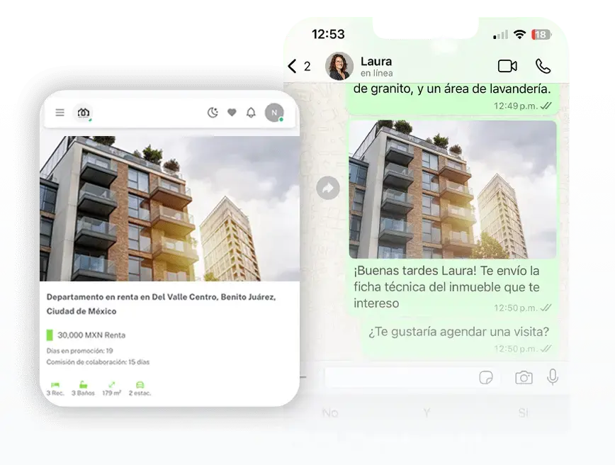 Compartir inmueble por WhatsApp con IA en CRM inmobiliario Nocnok