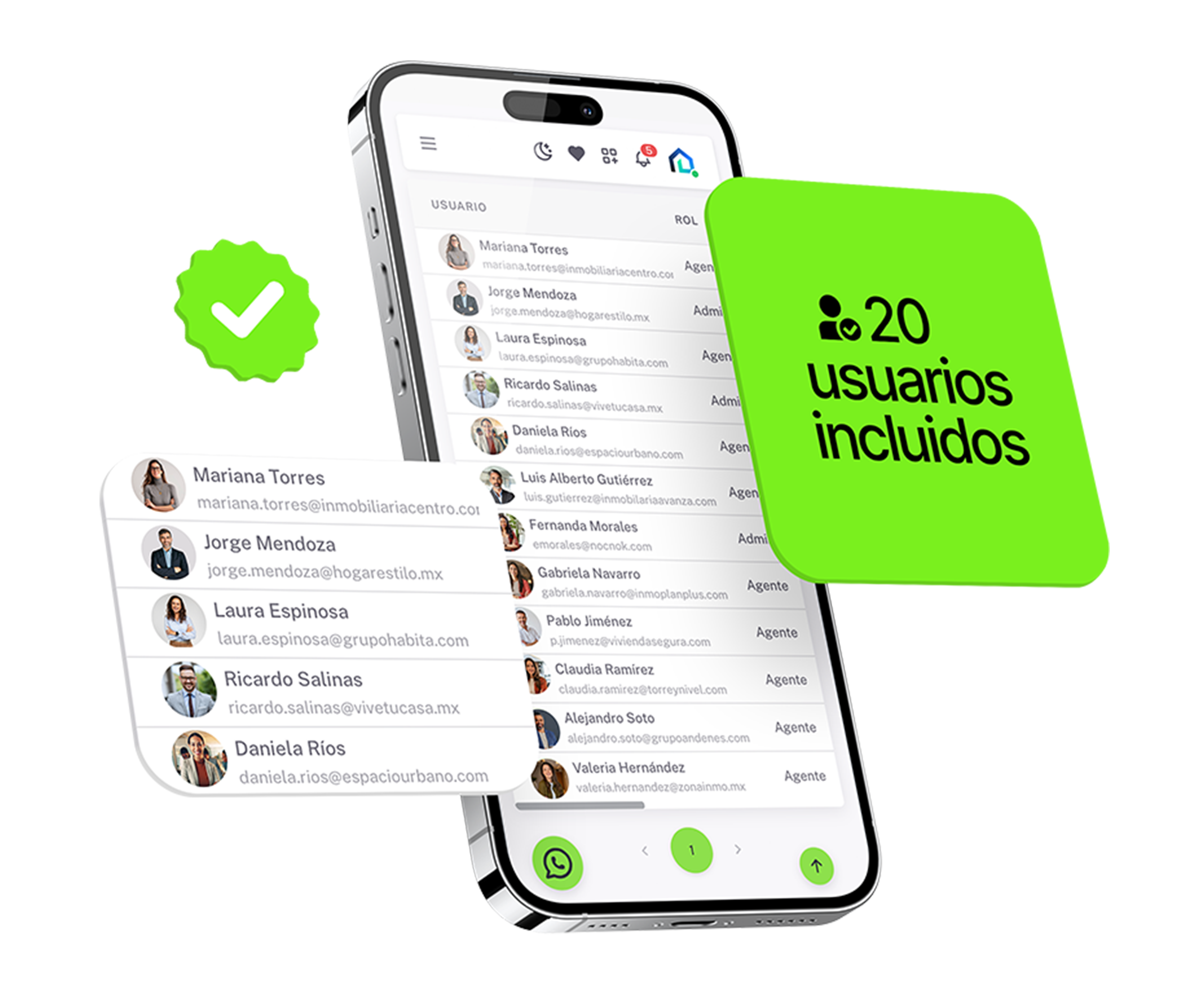 Vista de la gestión de usuarios en el CRM NOCNOK con plan que incluye hasta 20 usuarios